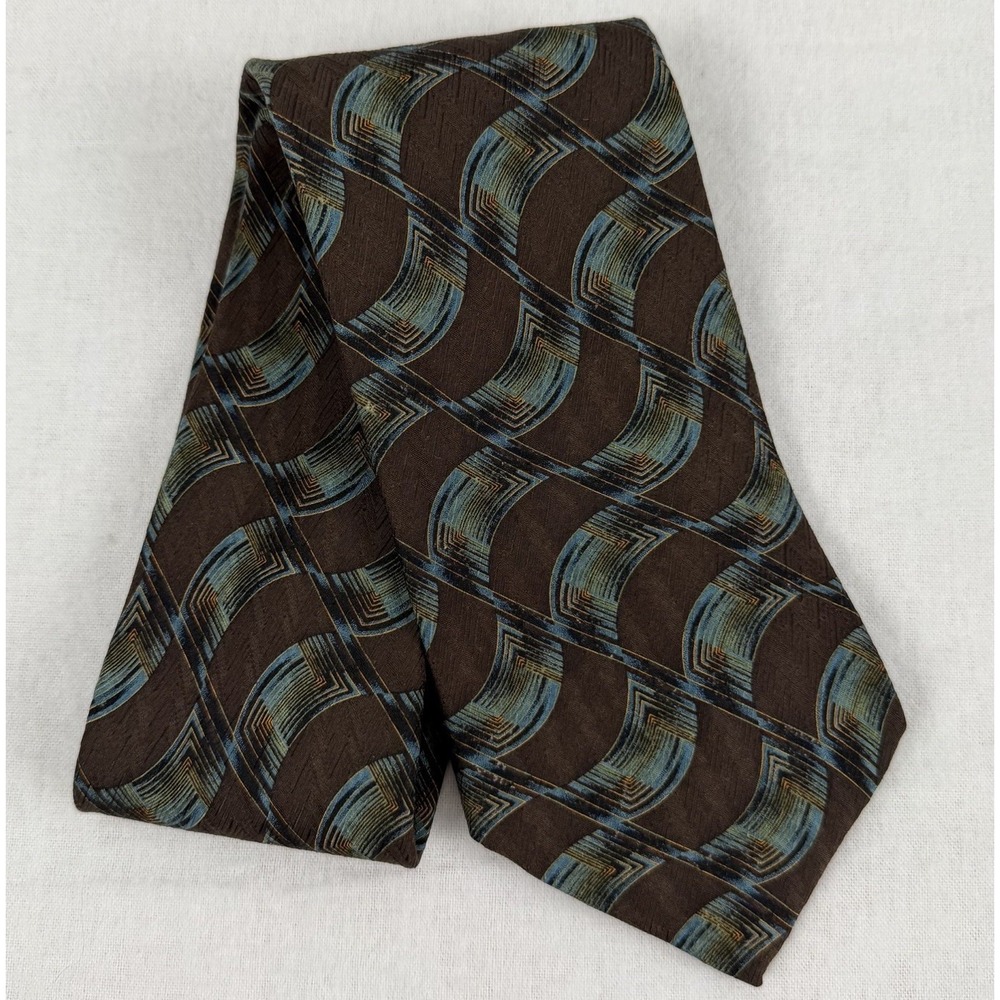 Vintage XMI for Nordstrom Mens Neck Tie Brown Teal Hand Sewn 100% Silk USA